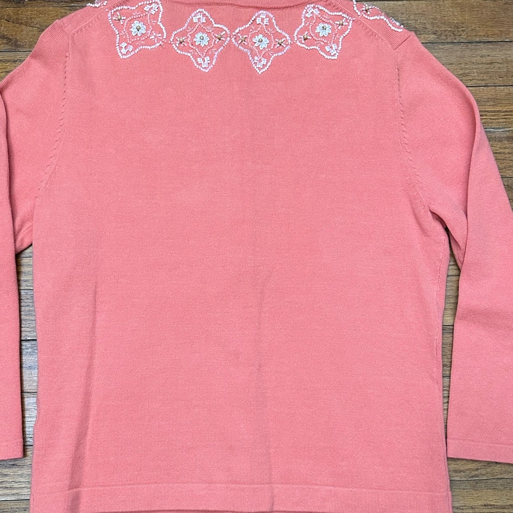 Garnet Hill Size Small Hand Beaded Embellished Floral Orange Cardigan Sweater - Picture 8 of 13